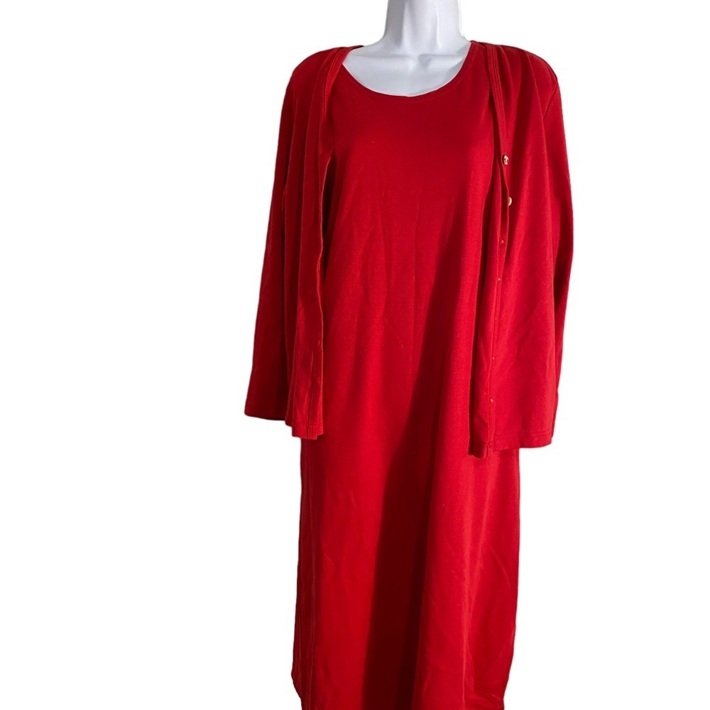 Cold Water Creek Tank Dress with Cardigan (2 piece) Red Sz Petite Medium